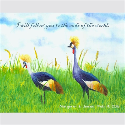 African Crane Pair Watercolor with Custom Text,by myDaVinci - myDaVinci